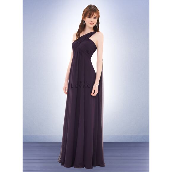 Bill Levkoff Style 675 One Shoulder Chiffon Gown Dress Sample Plum Size 12 NWT - Picture 1 of 9